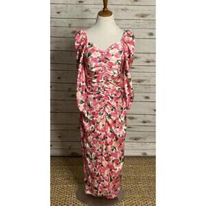 MOTF pink/multicolored heart floral sweetheart neckline maxi dress Size Large